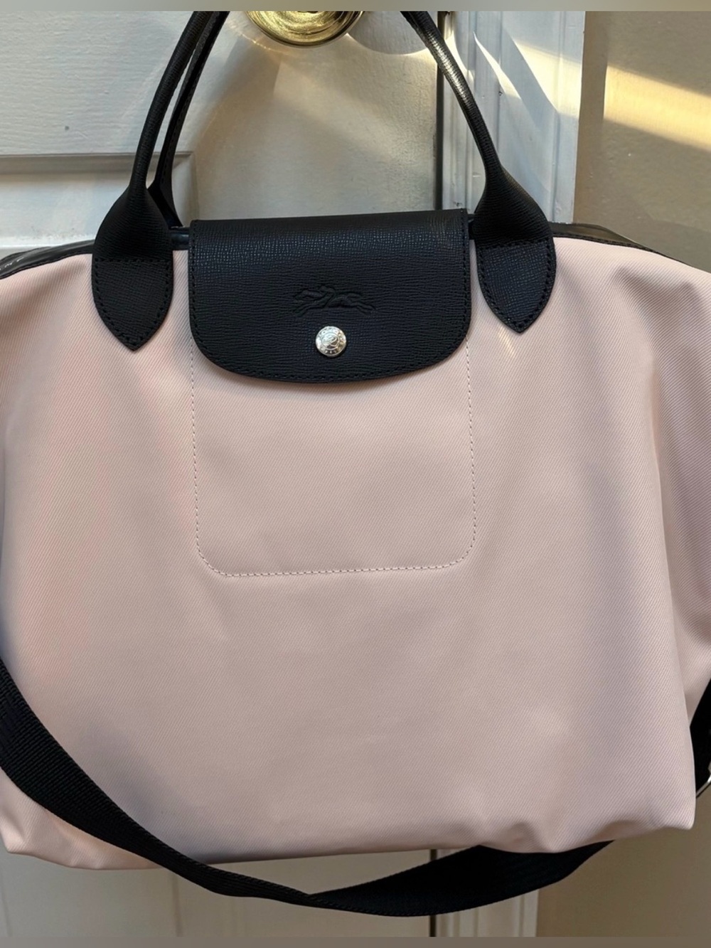 Longchamp Le Pliage Energy Large Tote in Pale Pink with Black Trim